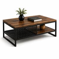 Table basse contemporaine à étagères en treillis avec rangement ouvert décoratif pour salon moderne