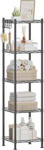 Étagère de rangement pour salle de bain à 5 niveaux, organisateur pour petits espaces, avec 5 étagères en PP, crochets amovibles et design extensible - Product Image 6