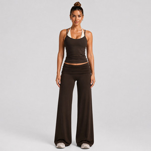 Conjunto Deportivo de Yoga de 2 Piezas para Mujer al por Mayor: Top Halter de Doble Tirante y Pantalones de Yoga de Pierna Ancha de Alta Elasticidad para Gimnasio y Fitness - Product Image 3