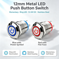 Bouton-poussoir électronique en métal de 12 mm, symbole klaxon, momentané, 12 V 24 V, éclairé par LED, étanche IP65, pour voiture, moto, bateau, camion