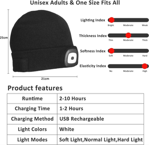 Зимняя светодиодная шапка-бини с подсветкой, перезаряжаемая, для ночного бега, рыбалки, езды на велосипеде, спорта, прогулок, светящаяся LED-шапка для активного отдыха - Product Image 5