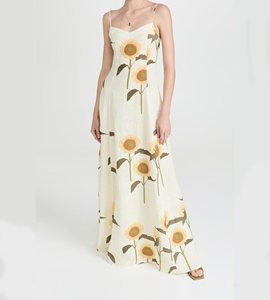 Nuovi stili semplici abbigliamento donna abiti estivi temperamento elegante girasole stampato una linea abiti Casual lunghi - Product Image 1