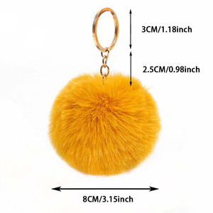 Bracelet en fausse fourrure de lapin avec cœur rond personnalisé Peluche pelucheuse en vrac Boule bouffante avec <span class=keywords><strong>pompon</strong></span> en métal à la mode <span class=keywords><strong>Porte</strong></span>-clés - Product Image 3