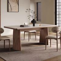 Ensemble de table à manger moderne, luxe léger, écologique, durable, base stable, plateau en bois massif, dalle de quartz, design nordique, 6 assemblés
