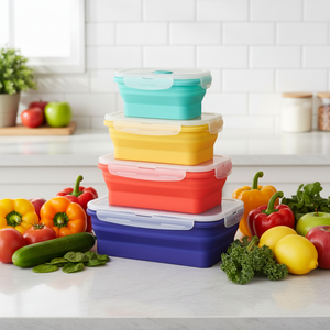 Bpa Free Food Grade Silicone Lunch <strong>Box</strong> Collapsible Food <strong>Storage</strong> Container <strong>Folding</strong> Bento <strong>Box</strong> with Lid - Product Image 2