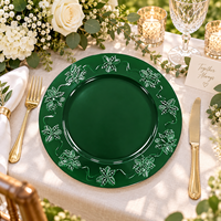 33cm Kunststoff-Platzteller Pulverbeschichtet Luxuriös Geprägter Blumenrand Elegante Grüne Tischdekoration für Hochzeitsempfänge