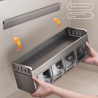 Étagère murale double niveau multifonctionnelle pour assaisonnements, sans perforation, style moderne et simple, ensemble de boîtes et bocaux pour la cuisine domestique