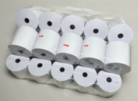 Rouleaux de papier thermique imperméable personnalisés avec logo imprimé, à couche simple, pour les terminaux de point de vente et les supermarchés