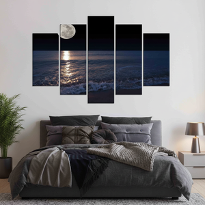 Moonlit Sea <b>Canvas</b> Print: Elegant Night Landscape <b>Wall</b> Art,SET OF 5 MIX <b>CANVAS</b> - Product Image 3