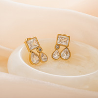 Vente en gros de boucles d'oreilles goutte d'eau géométriques de haute qualité en acier inoxydable plaqué or 18 ct avec zircon