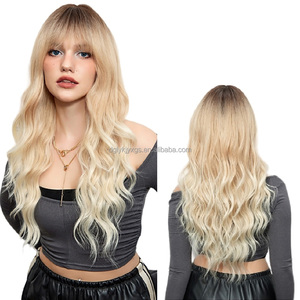 Offres Spéciales doré brun point culminant rose <span class=keywords><strong>Manga</strong></span> transparent frange vague boucles cheveux longs tempérament moelleux paresseux perruque pour les cheveux des femmes - Product Image 2