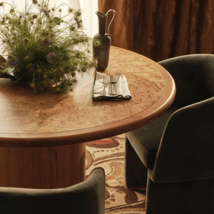 Set di <span class=keywords><strong>Tavolo</strong></span> da Pranzo e Sedie di Design Lussuoso Moderno Retrò con Base in Legno di Burl per Villa, Soggiorno e Cucina, 6 Posti - Product Image 4