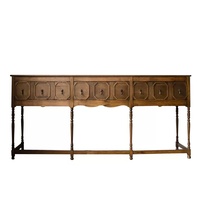 Table console moderne faite à la main pour salon, en fer, avec deux tiroirs et panneau en bois, pieds tournés réglables en hauteur
