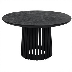 Mesa de Comedor Redonda Plegable de Madera Maciza Negra de Estilo Japandi Moderno para Restaurante, Cafetería y Sala de Estar - Product Image 3