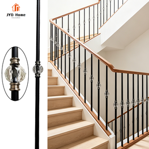 Balustre en fer forgé noir rond moderne de luxe 5/8 avec boule de cristal pour <span class=keywords><strong>rampe</strong></span> d'<span class=keywords><strong>escalier</strong></span> en <span class=keywords><strong>bois</strong></span> courbé intérieur - Product Image 2