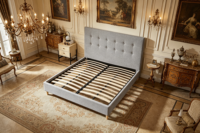 Lit king size de style européen moderne, pas besoin de sommier, lit plateforme avec rangement en lin, taille complète
