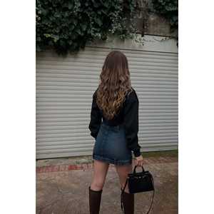 Black Ladies <b>Crop</b> <b>Top</b> Stand Collar Half Sleeve Woven Cotton <b>Silk</b> Chiffon Breathable Casual Style for Summer Autumn Logo Free - Product Image 1