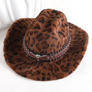 Sombrero Vaquero con Estampado de Leopardo ZhenXi, Talla M56-58cm, con Tachuelas, Cálido y Elegante para el Invierno - Product Image 2