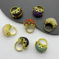 Bague en pierre naturelle pour femme, couleur or vintage, avec perle ronde en cristal et pierre précieuse, ajustable, bijoux de mode, vente en gros