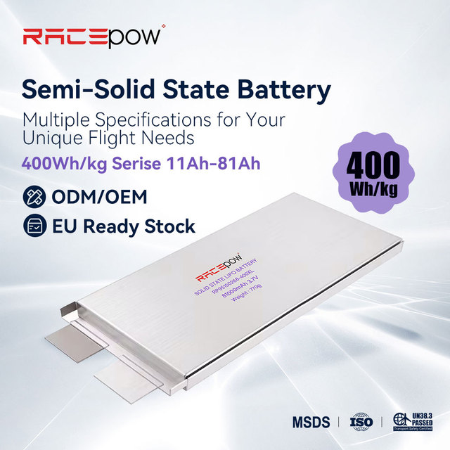 Racepow Fast Delivery 400Wh/kg 40000mAh 72000mAh 81000mAh 3.7V 4.2V 4.25V Semi Solid State Battery Cell for Heavy UAV Multirotor