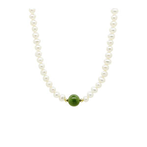Collier et bracelet en jade vert, perles d'eau douce de 6 à 7 mm, presque rondes, avec défauts, bijoux cadeau - Product Image 5