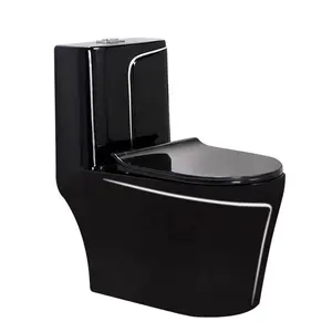 Banyo sıhhi tesisat porselen siyah renk WC tuvalet tek parça seramik mat siyah tuvalet altın hattı ile