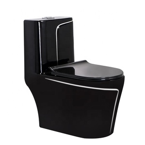 Kamar Mandi Toilet Warna Hitam, WC Toilet Keramik Matt Hitam dengan Tali Emas