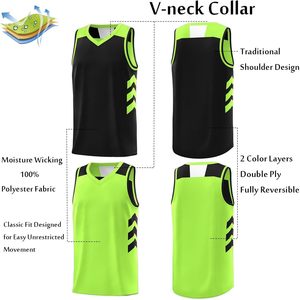 Maillot de basketball réversible pour homme, débardeur sans manches, col en V, anti-humidité, uniforme d'équipe d'entraînement, 280g, sublimé - Product Image 3