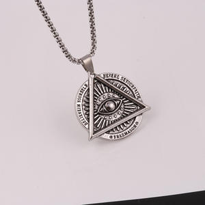 ヴィンテージステンレススチールチェーンシルバー自分を信じてアイペンダントターコイズ合金ネックレスNA012 - Product Image 6