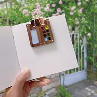 Kit de peinture de voyage mini format Giorgione, palette 8 compartiments, ensemble d'aquarelles avec étui en bois portable et bloc de dessin à clipser pour kits artistiques