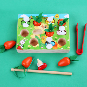 Juguete Educativo Temprano para Niños, <span class=keywords><strong>Granja</strong></span> para el Desarrollo de la Inteligencia - Jugar a Jalar Zanahorias, Pescar, Juguetes de Madera - Product Image 3