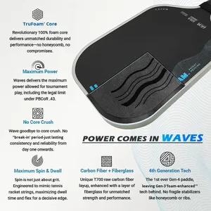 Raquette de pickleball USAPA approuvée CRBN TruFoam Waves, 16 mm, fibre de carbone T700, noyau en mousse Gen 5, allongée, contrôle professionnel, puissance, rotation - Product Image 4
