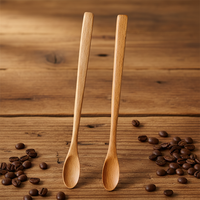 Ensemble d'ustensiles de service pour café, thé et miel, design classique, durable et écologique, cuillères à mélanger en bois à long manche
