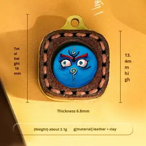 Mini Thangka <span class=keywords><strong>de</strong></span> Cuero FYC, Accesorios para Pulseras DIY, Verde Amarillo, Amuleto <span class=keywords><strong>de</strong></span> la Riqueza, Ojo <span class=keywords><strong>de</strong></span> Dharma, Cinco Direcciones, Fijo - Product Image 4