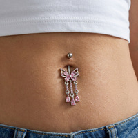 Vente en gros de piercing de nombril en acier inoxydable avec pendentif papillon, nœud papillon, zircon et goutte d'eau, pour usage quotidien