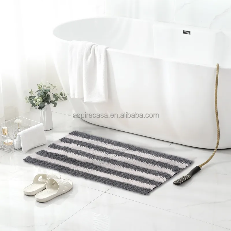 Aspire Square Fresh Bathroom Mat White and Green Microfiber Jacquard High Quality bathroom Floor Mat