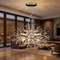 Lustre carré en cristal chromé D38cm G9x8 (ampoules non incluses) cristal transparent, métal chromé, salon