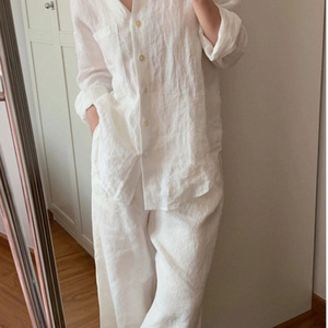Completo da donna primaverile 2026 nuovo <span class=keywords><strong>in</strong></span> <span class=keywords><strong>misto</strong></span> <span class=keywords><strong>lino</strong></span> bianco: camicia e <span class=keywords><strong>pantaloni</strong></span> dal taglio ampio, elegante e casual, due pezzi - Product Image 4