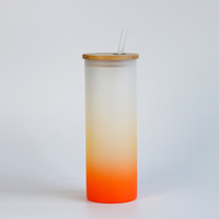 Blancs pour sublimation : Tasse à thé en verre coloré de 18 oz, gobelet droit dégradé givré pour eau potable, avec couvercle en bambou, CE/EU