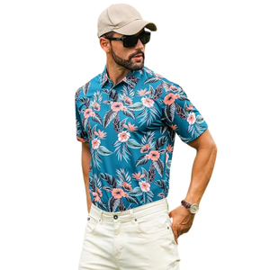<b>Men's</b> Plus Size <b>Tropical</b> Hawaiian Floral Poplin Breathable Polo <b>Shirt</b> Short Sleeve Woven Casual Summer Beach Holiday Wear - Product Image 4