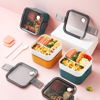 Boîte à lunch simple pour étudiants, compatible micro-ondes, double couche, grande capacité, design moderne et minimaliste, compartimentée, en plastique carré