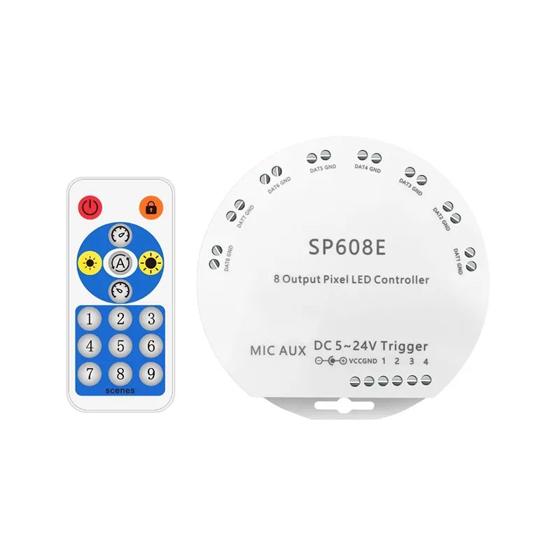 SP608E BT Group Controller Music Dimmer full-color 8CH independent signal output for 2812B 2811 2815 LED Light Strip 5-24V