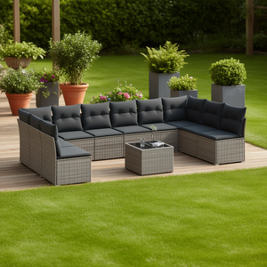 Pe Rattan Garden <b>Sofa</b> Set 8 Seater Adjustable <b>Feet</b> Outdoor Furniture Contemporary Design - Product Image 2