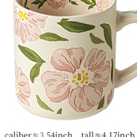 Tasse en céramique rose mat Hibiscus, tasse à café de bureau, tasse à thé en porcelaine florale avec poignée, vaisselle pour le bureau, la maison, le café