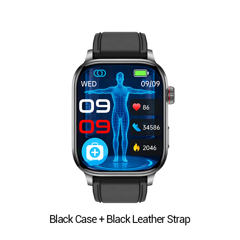Black Case + Black Leather Strap