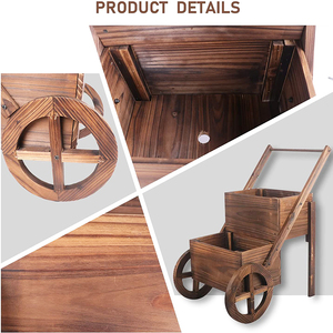 Pots de jardin décoratifs à deux roues, jardinière en bois, présentoir extérieur, grand chariot à roues - Product Image 3