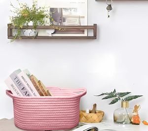 Grand panier de <span class=keywords><strong>rangement</strong></span> rectangulaire en corde de coton tissé pliable poignée colorée pépinière bébé tissu jouet stockage durable en gros - Product Image 5