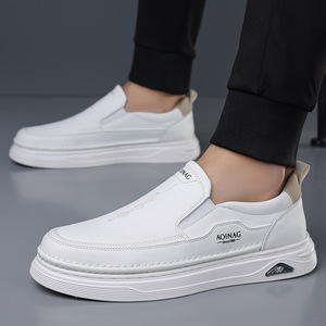 Mocassins blancs pour hommes à enfiler, bout rond, doublure en maille respirante, semelle en caoutchouc, chaussures décontractées d'automne - Product Image 2