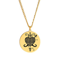 Collier pendentif en acier inoxydable avec symboles voodoo veve sigil charme vodou lwa loa gravure au laser amulette talisman