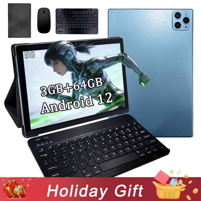 New 10.1" Tablet 2-in-1 Octa Core MTK Android 12 1280x800 3GB RAM 64GB ROM WiFi 5G GSM USB-C Business Keyboard Professional Use